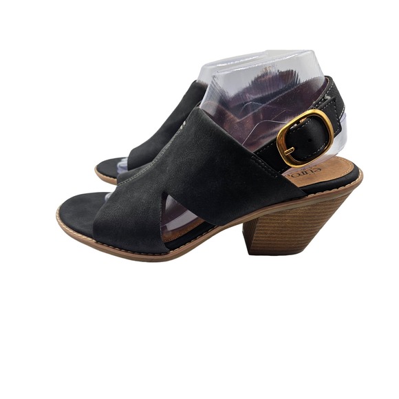 EURO‎ SOFT by SOFFT Mendi Black Block Heel Open Toe Leather Shoe 10M - Picture 1 of 14